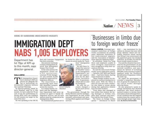 NST - Businesses in limbo due to foreign worker freeze