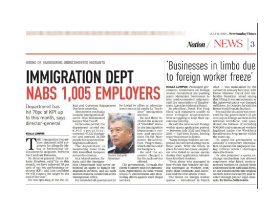 NST - Businesses in limbo due to foreign worker freeze